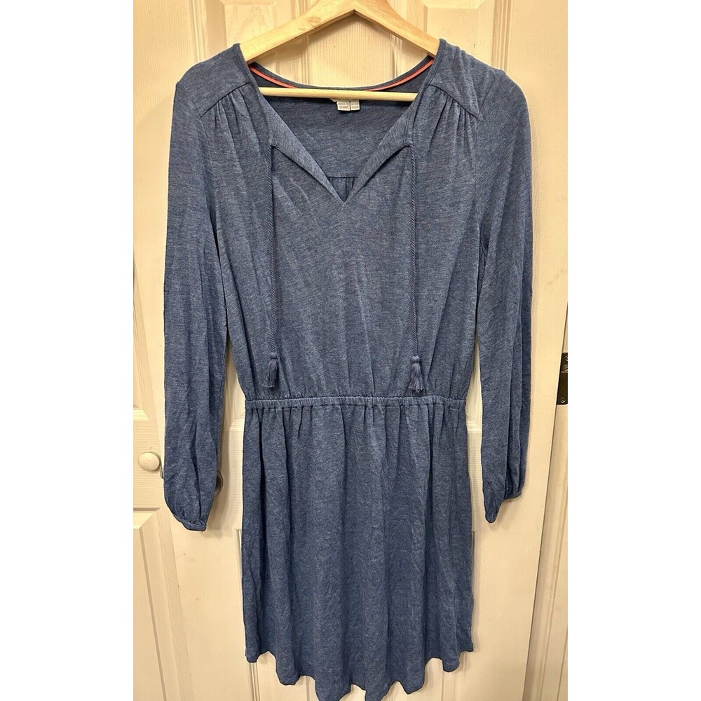 BODEN Womens Blue Linen Dress Tassel Elastic Waist‎ Soft Jersey Size 6R EUC